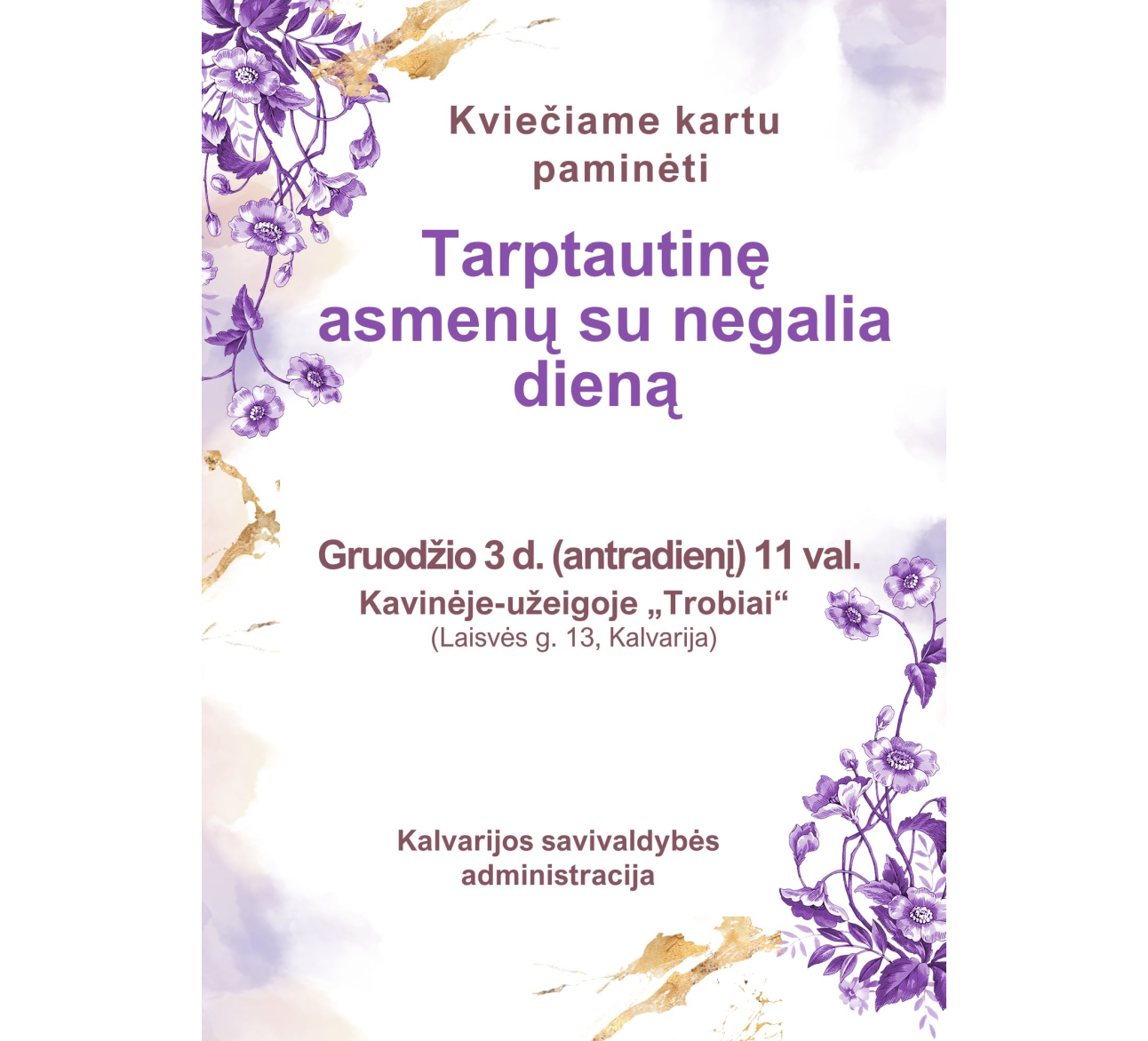 Kviečiame kartu paminėti Tarptautinę asmenų su negalia dieną 