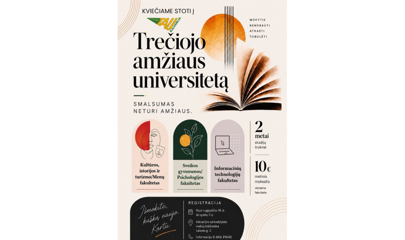 Kalvarijos Trečiojo amžiaus universitetas kviečia studijuoti