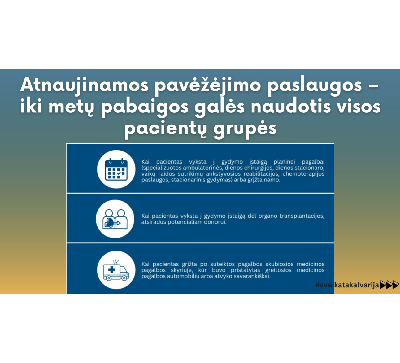 Atnaujinamos pavėžėjimo paslaugos – iki metų pabaigos galės naudotis visos pacientų grupės   