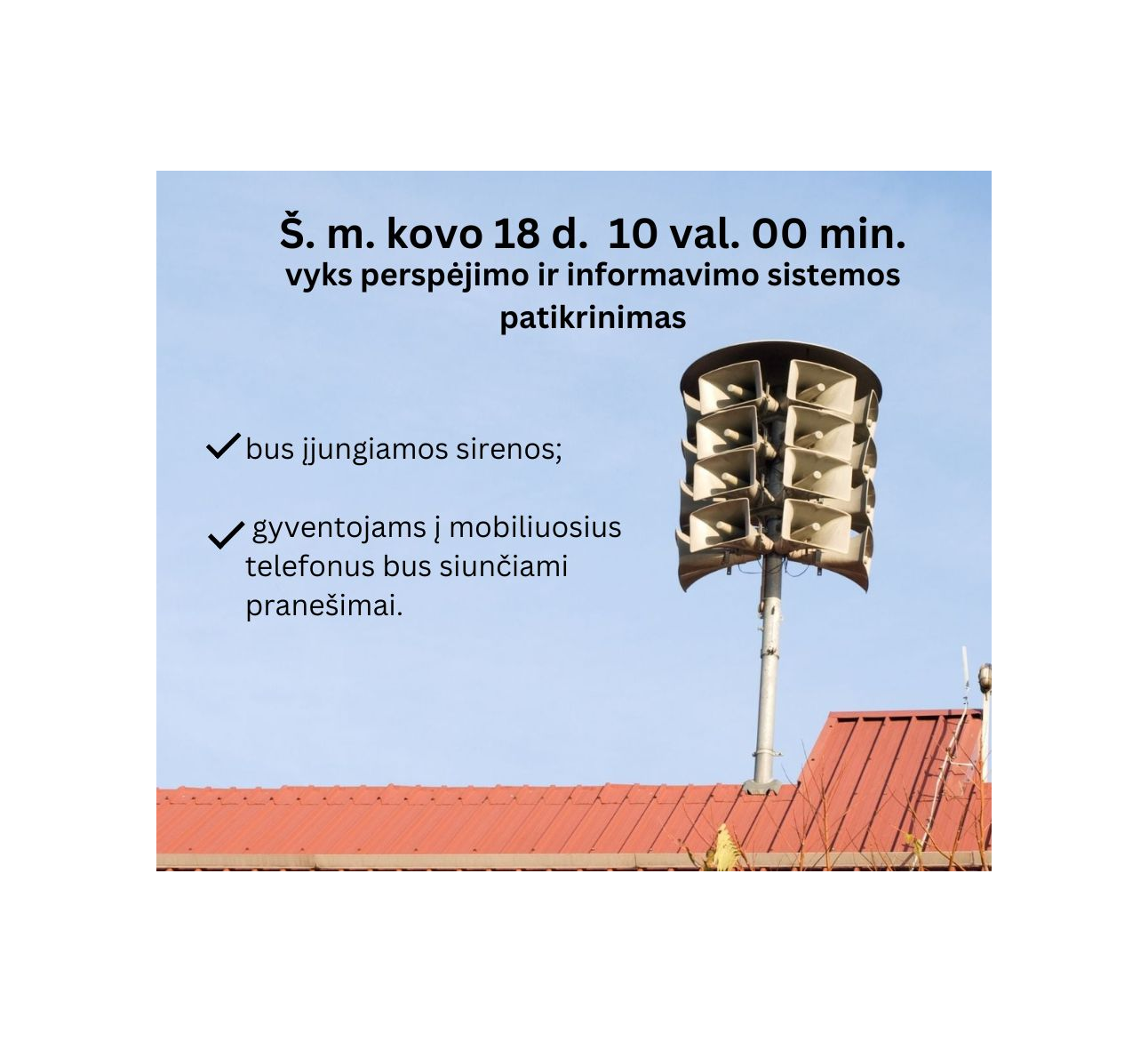 Gyventojų dėmesiui: pirmadienį kauks sirenos