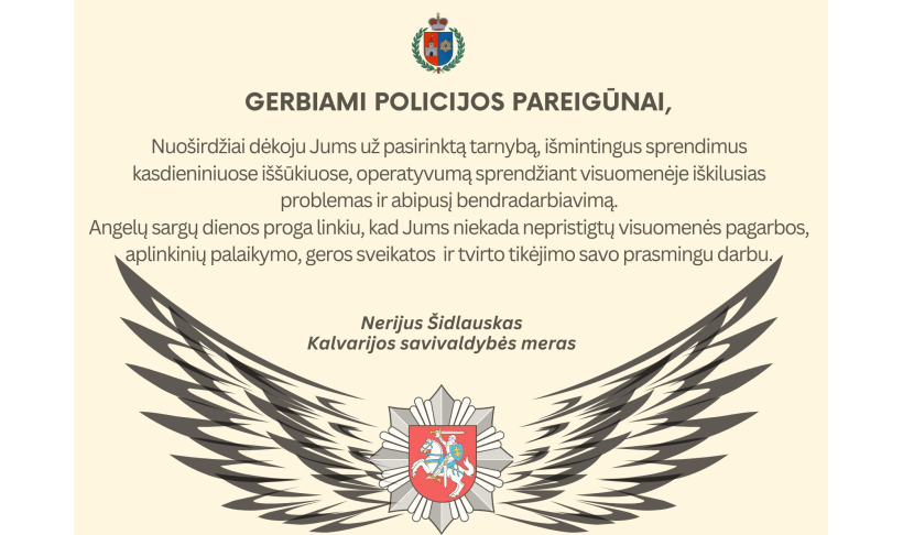 Mero sveikinimas Angelų sargų dienos proga
