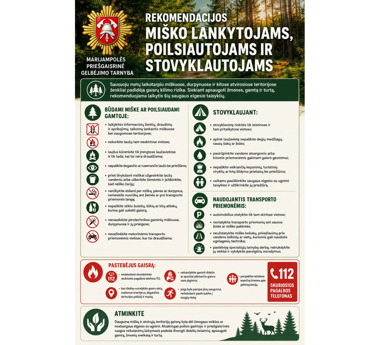 Rekomendacijos miško lankytojams, poilsiautojams ir stovyklautojams