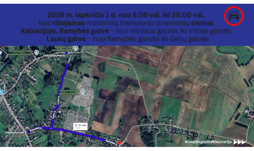 Eismo apribojimas lapkričio 1 d. Kalvarijoje