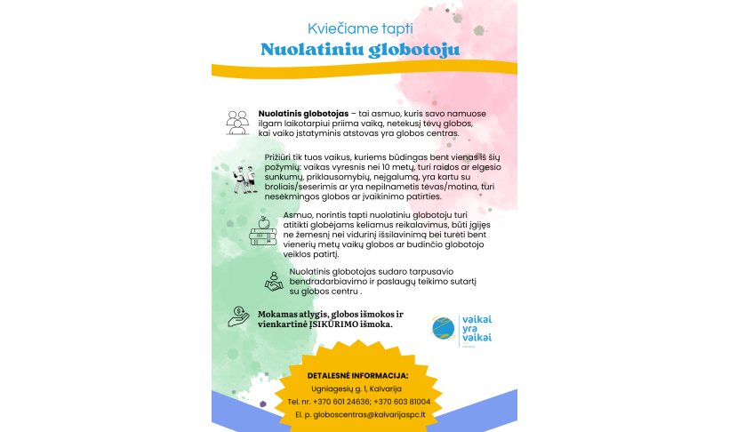 Kviečiame tapti nuolatiniu globotoju