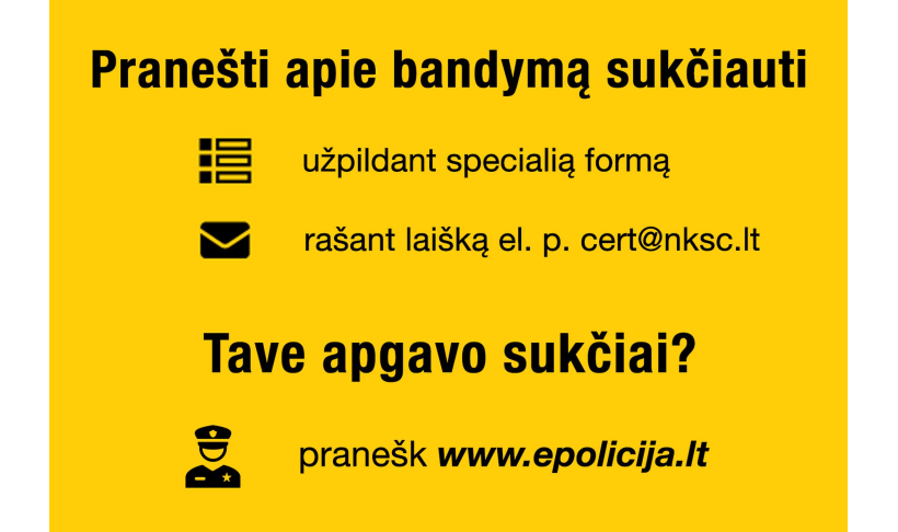 Pranešk apie bandymą sukčiauti!