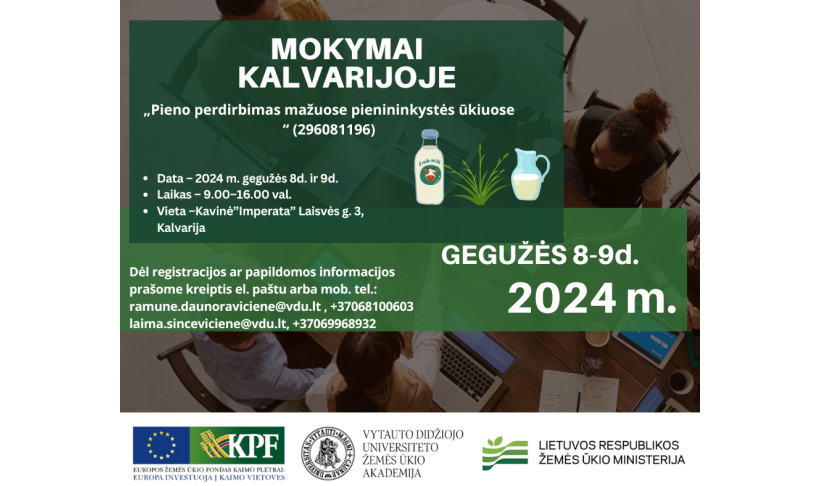 Mokymai „Pieno perdirbimas mažuose pienininkystės ūkiuose“
