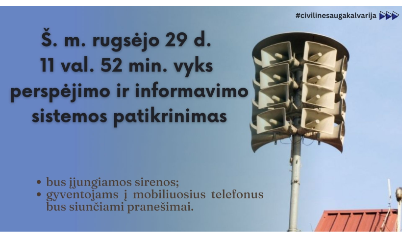 Perspėjimas gyventojams: antradienį kauks sirenos