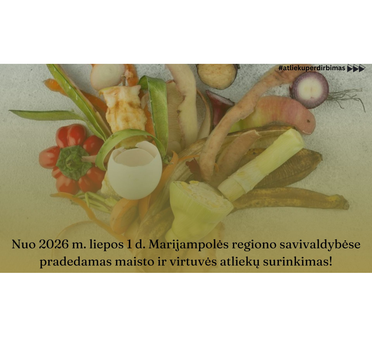 Nuo 2026 m. liepos 1 d. Marijampolės regiono savivaldybėse pradedamas maisto ir virtuvės atliekų surinkimas!