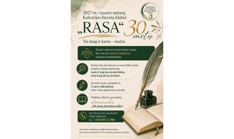 Kalvarijos literatų klubo „Rasa“ kvietimas