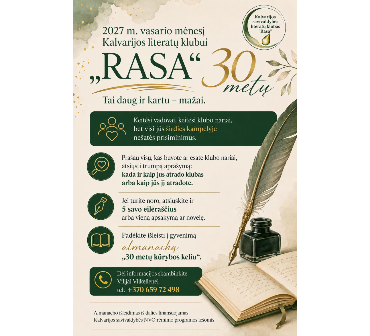 Kalvarijos literatų klubo „Rasa“ kvietimas