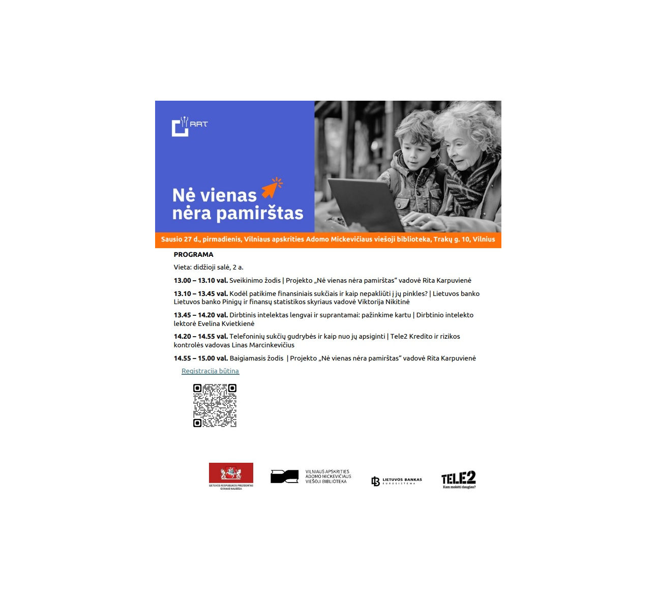 Nė vienas nėra pamirštas ir vėl kviečia klausytis skaitmeninius įgūdžius lavinančių paskaitų
