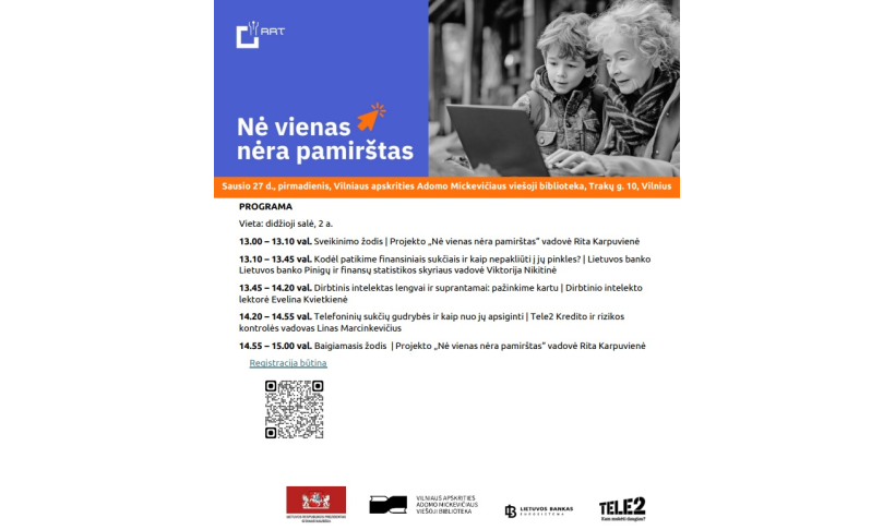 Nė vienas nėra pamirštas ir vėl kviečia klausytis skaitmeninius įgūdžius lavinančių paskaitų