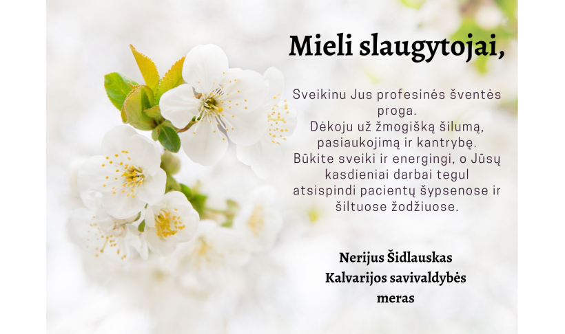 Mero sveikinimas Tarptautinės slaugytojų dienos proga