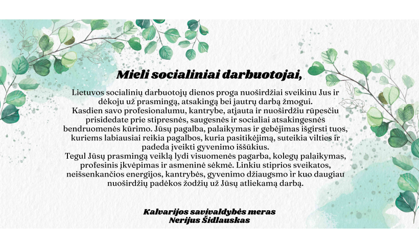 Sveikinimas Lietuvos socialinių darbuotojų dienos proga