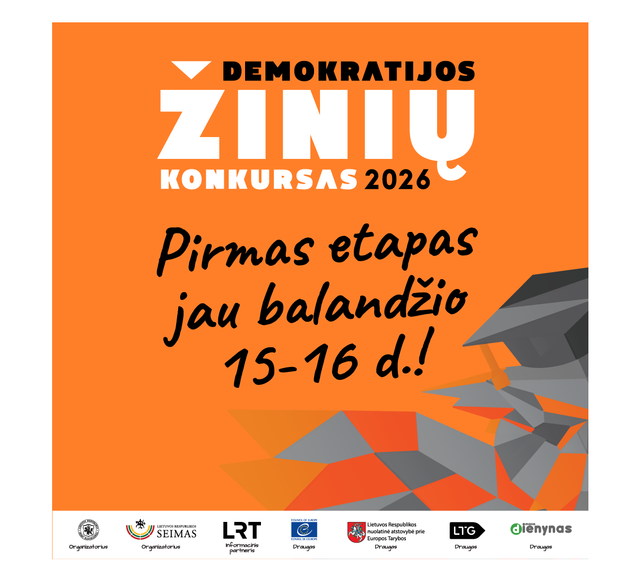 Demokratijos žinių konkursas jau balandžio 15–16 d