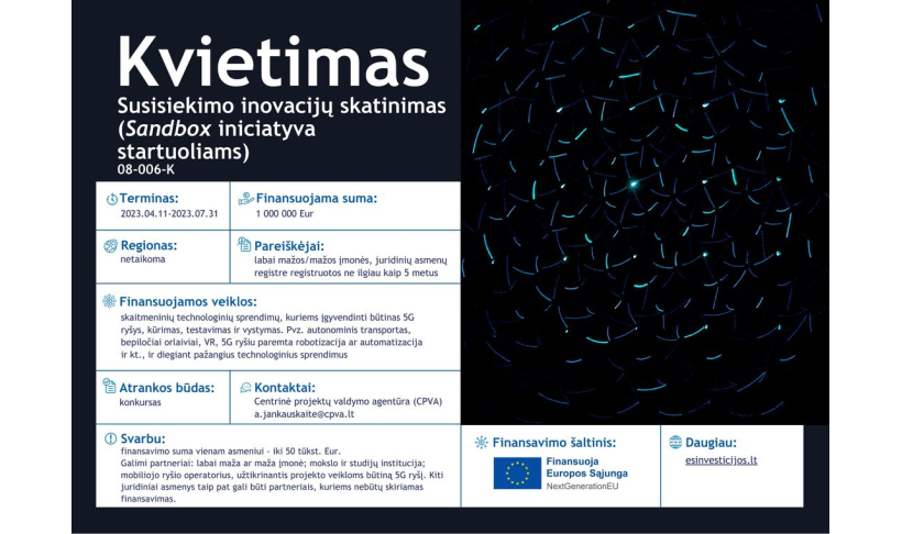 KVIETIMAS  ,,SUSISIEKIMO INOVACIJŲ SKATINIMAS STARTUOLIAMS"