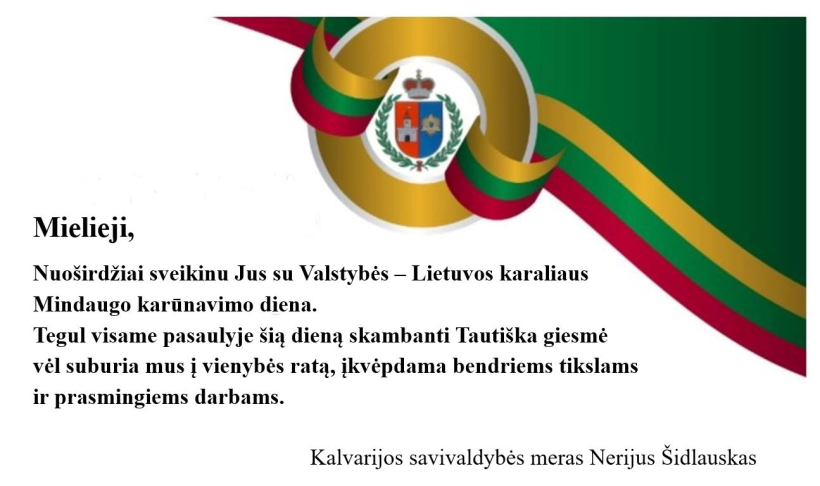 Kalvarijos savivaldybės mero sveikinimas