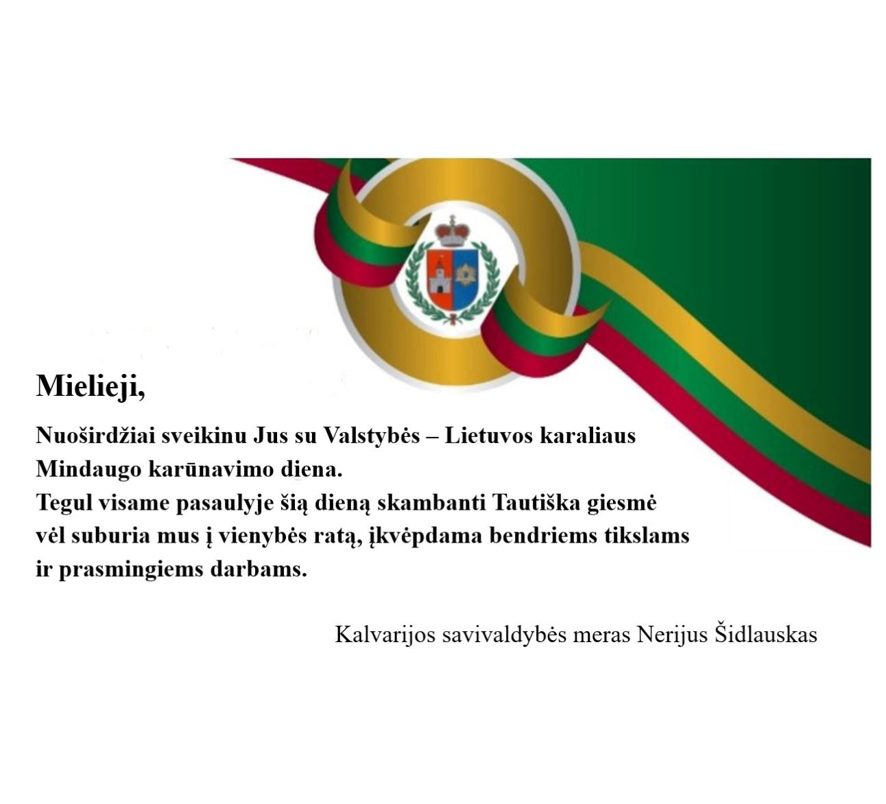 Kalvarijos savivaldybės mero sveikinimas