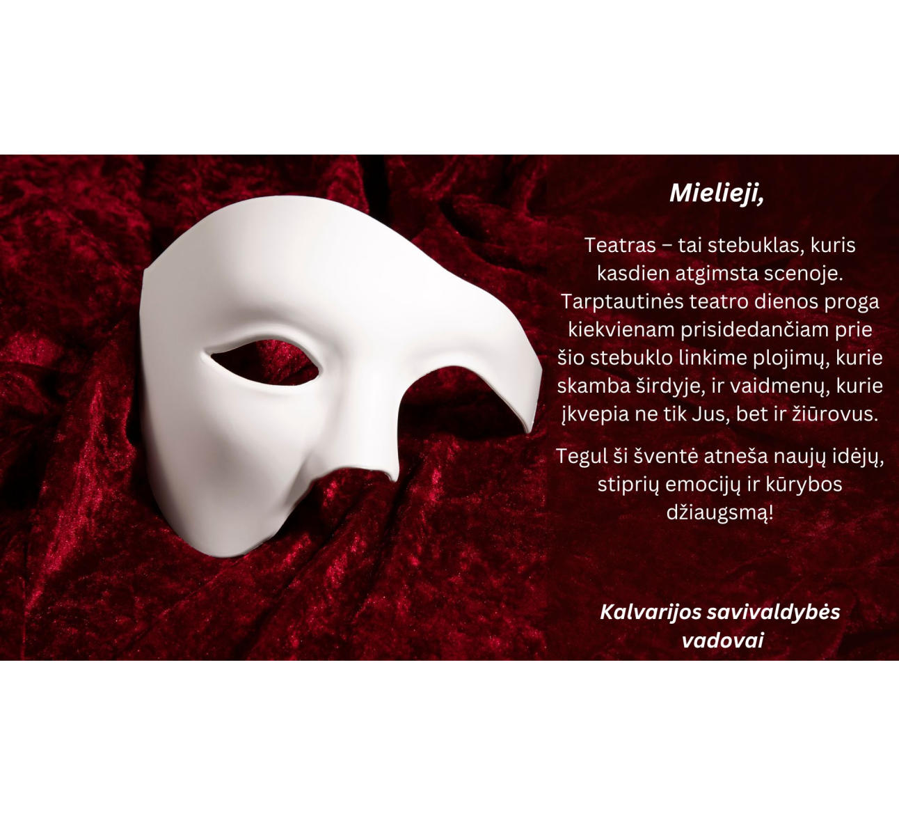 Sveikinimas Tarptautinės teatro dienos proga