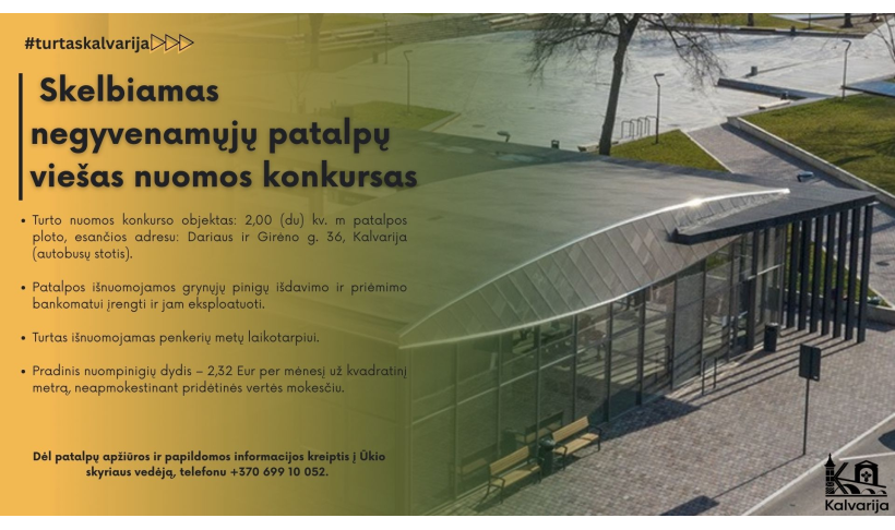 Kalvarijos savivaldybės administracija skelbia viešą nuomos konkursą