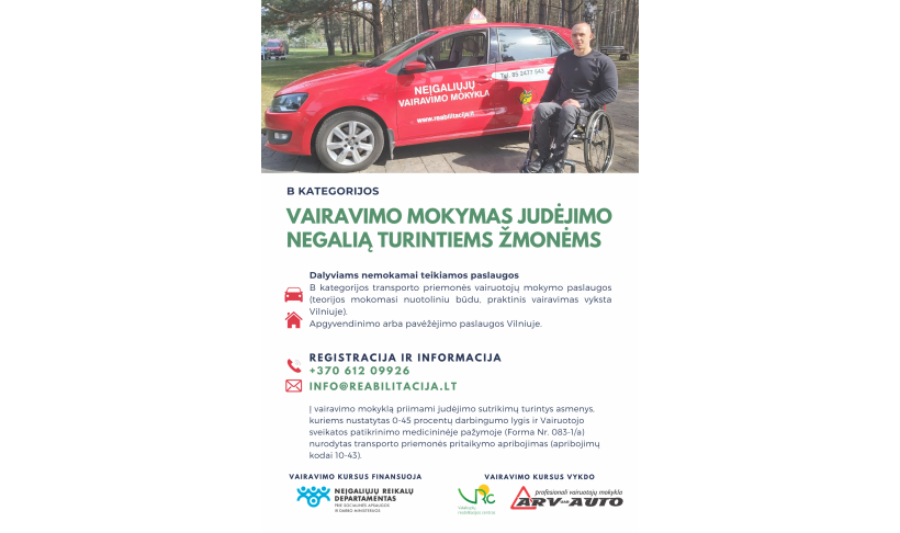 NEMOKAMI VAIRAVIMO KURSAI JUDĖJIMO NEGALIĄ TURINTIEMS ASMENIMS