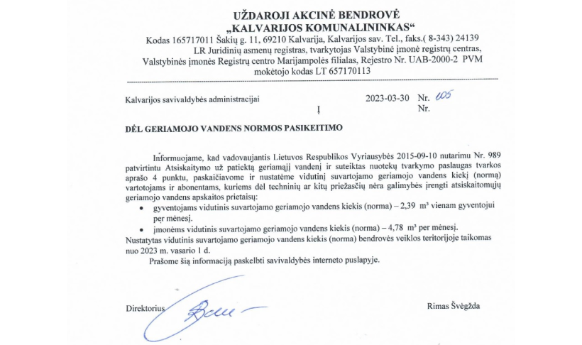 Dėl geriamojo vandens normos pasikeitimo
