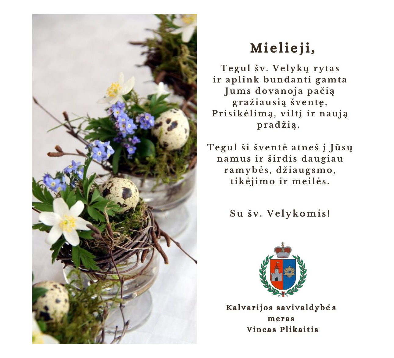 Mero sveikinimas Šv.Velykų proga