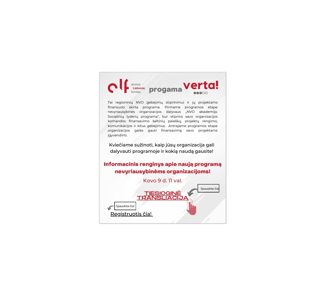 NVO skirta programa "Verta!"