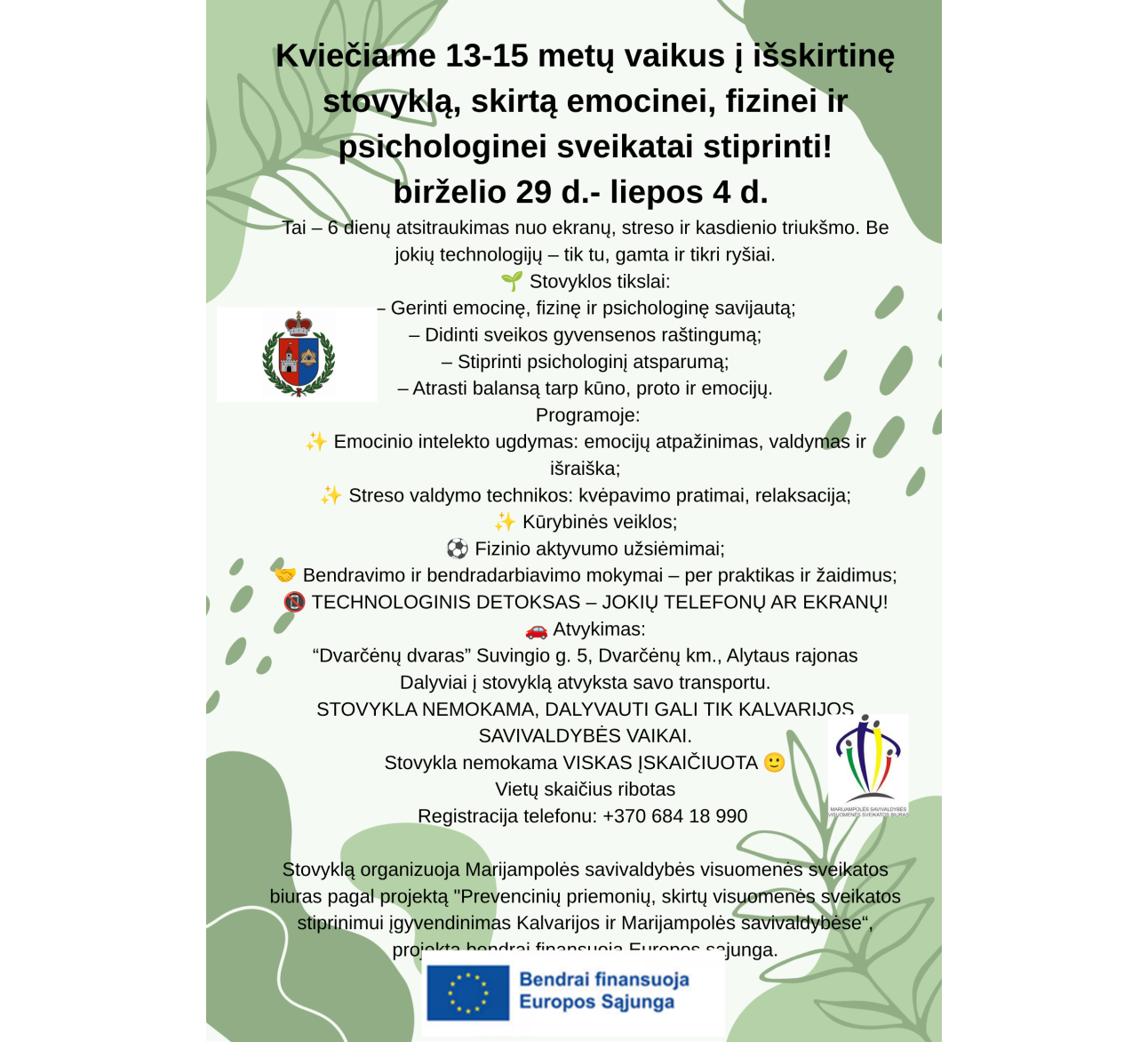 Nemokama stovykla 13-14 metų vaikams