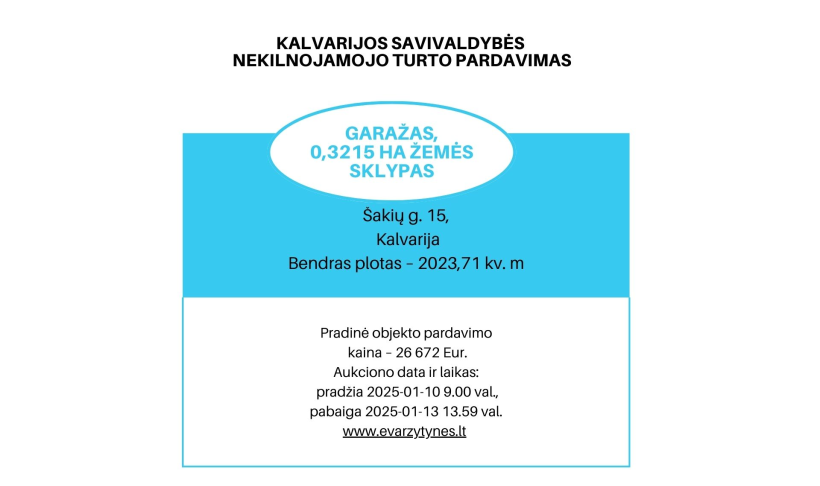 Informacija dėl Kalvarijos savivaldybės teritorijoje parduodamo nekilnojamojo turto