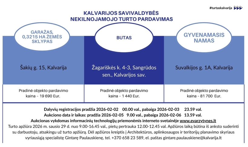 Informacija dėl Kalvarijos savivaldybės nekilnojamojo turto pardavimo