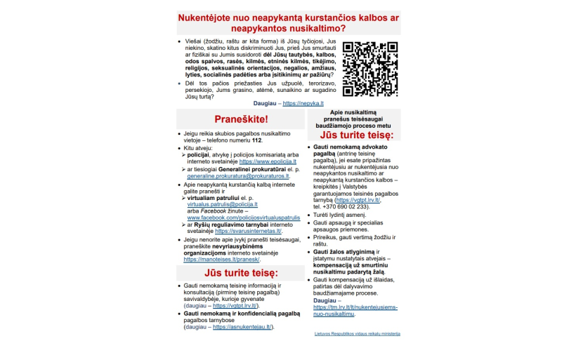 Vienlapis, skirtas nukentėjusiesiems nuo neapykantą kurstančios kalbos ar neapykantos nusikaltimo