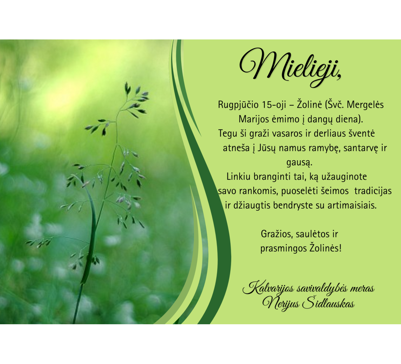 Sveikinimas Žolinės proga
